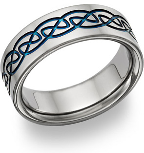 blue titanium celtic wedding band ring
